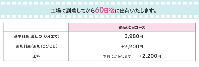 工場に到着してから60日後に出荷いたします。