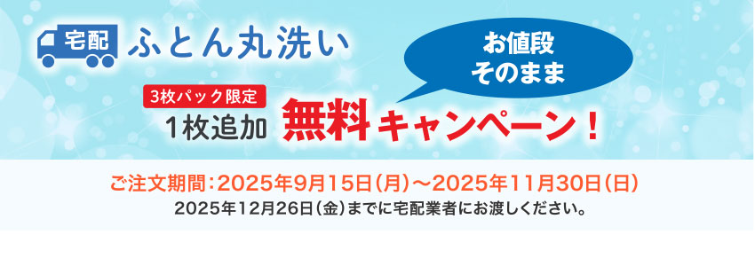 宅配 ふとん丸洗い 3枚パック限定 1枚追加 無料キャンペーン