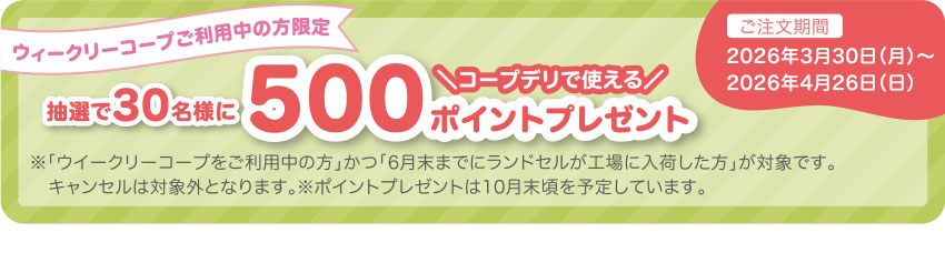 抽選で30名様に500ポイントプレゼント